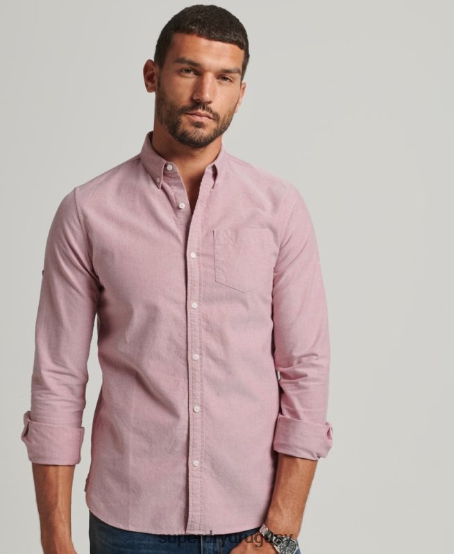 uy Superdry hombres camisa oxford uni algodón orgánico rojo DT2N8Z207 ropa