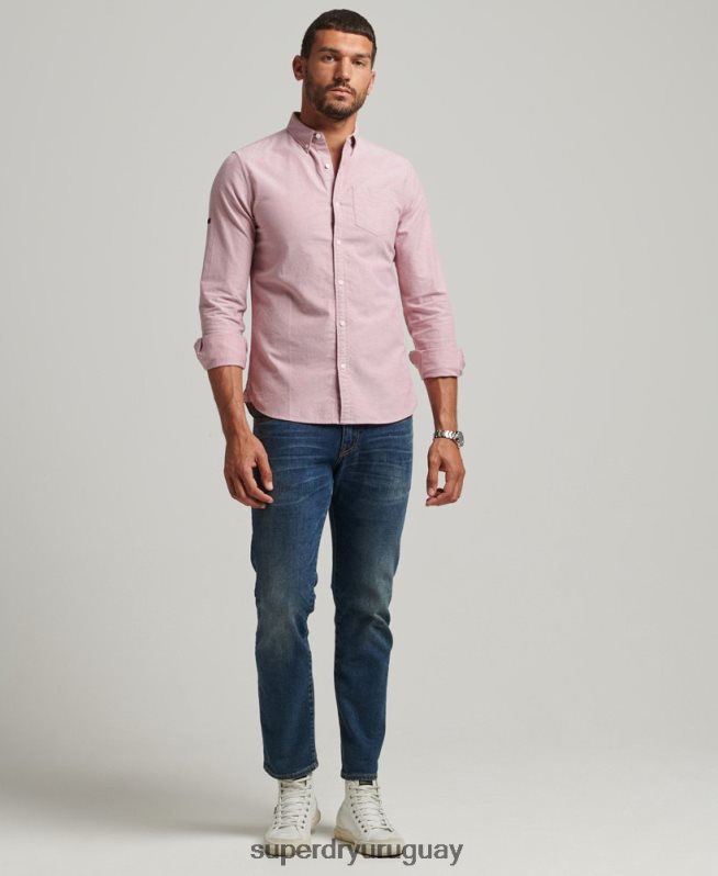 uy Superdry hombres camisa oxford uni algodón orgánico rojo DT2N8Z207 ropa