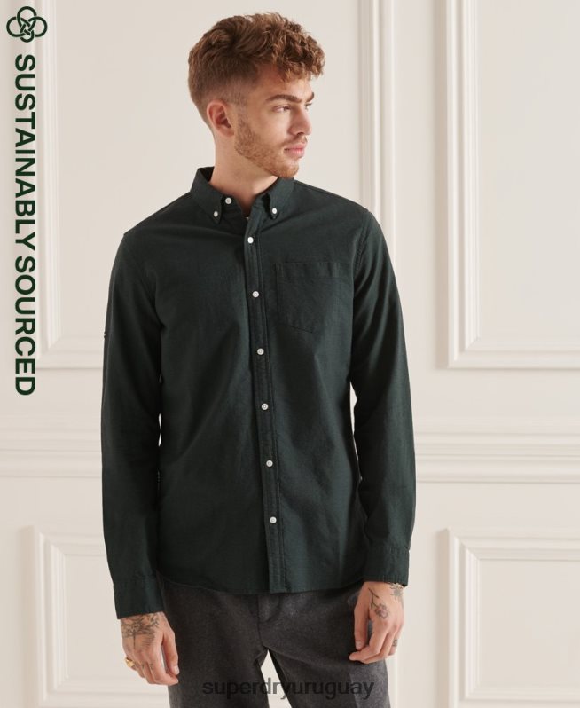 uy Superdry hombres camisa oxford uni algodón orgánico verde DT2N8Z226 ropa