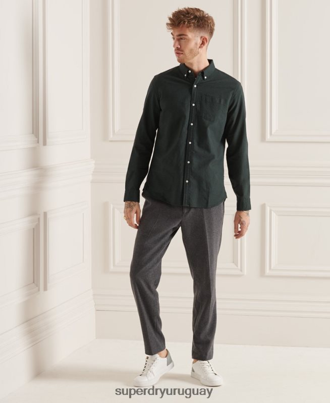 uy Superdry hombres camisa oxford uni algodón orgánico verde DT2N8Z226 ropa