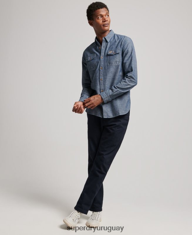 uy Superdry hombres camisa trailsman de cambray azul DT2N8Z84 ropa