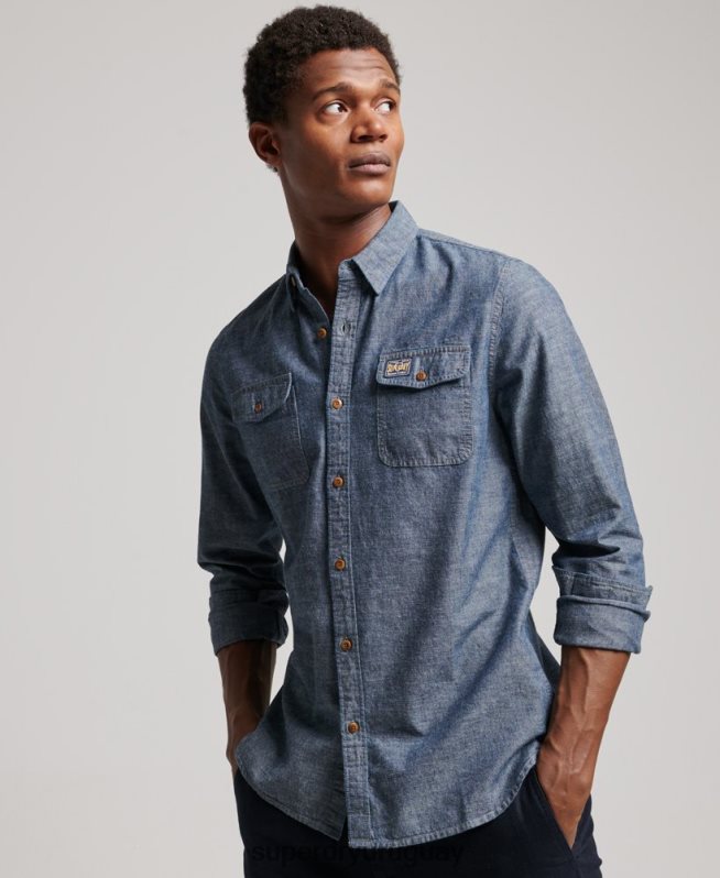 uy Superdry hombres camisa trailsman de cambray azul DT2N8Z84 ropa