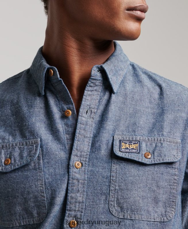 uy Superdry hombres camisa trailsman de cambray azul DT2N8Z84 ropa