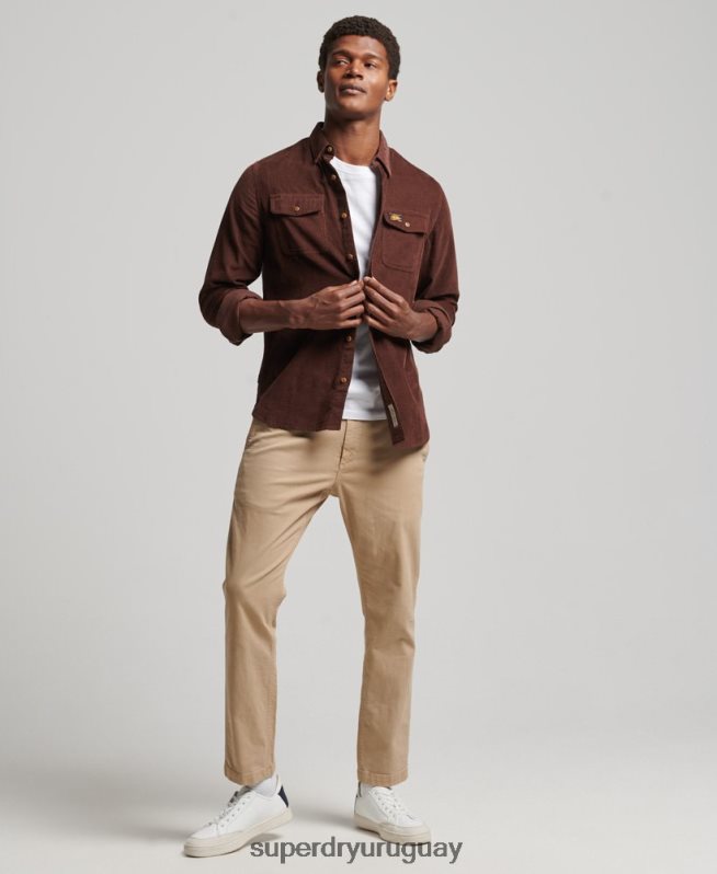 uy Superdry hombres camisa trailsman de pana marrón DT2N8Z224 ropa