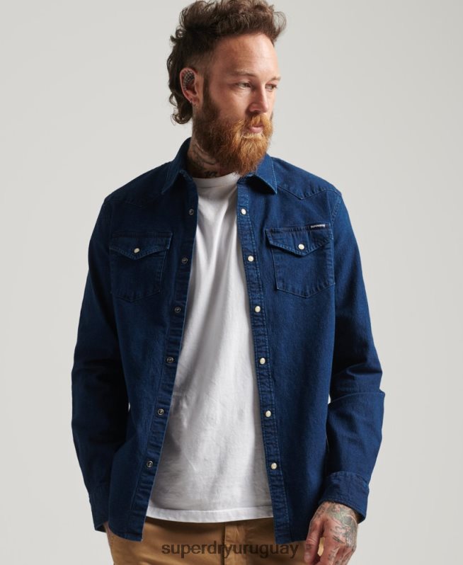 uy Superdry hombres camisas occidentales azul oscuro DT2N8Z156 ropa