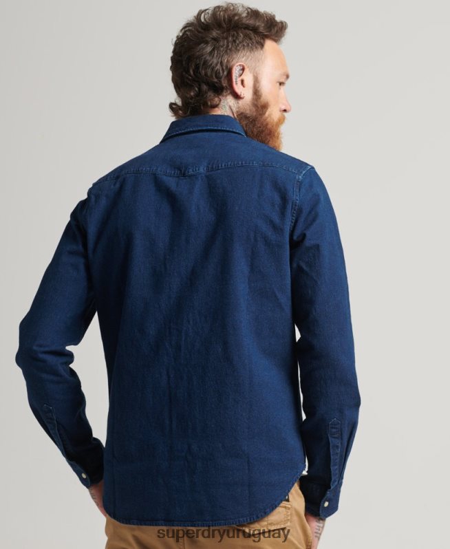 uy Superdry hombres camisas occidentales azul oscuro DT2N8Z156 ropa
