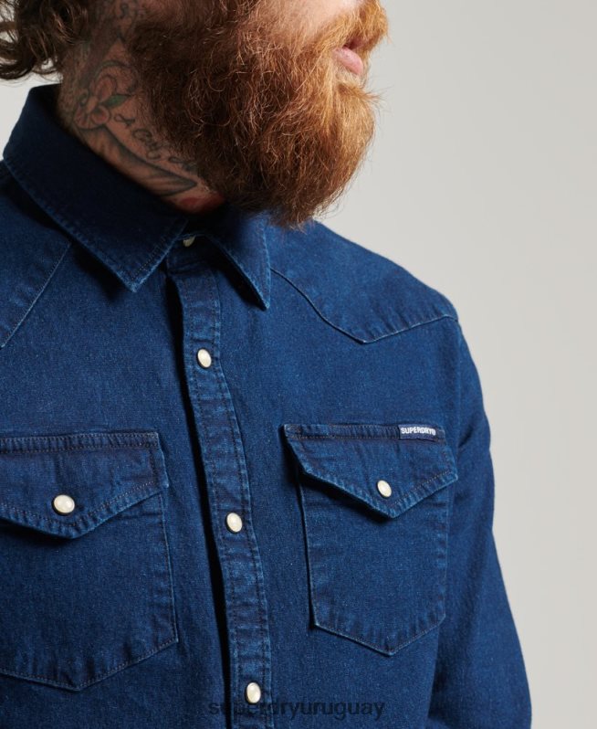 uy Superdry hombres camisas occidentales azul oscuro DT2N8Z156 ropa