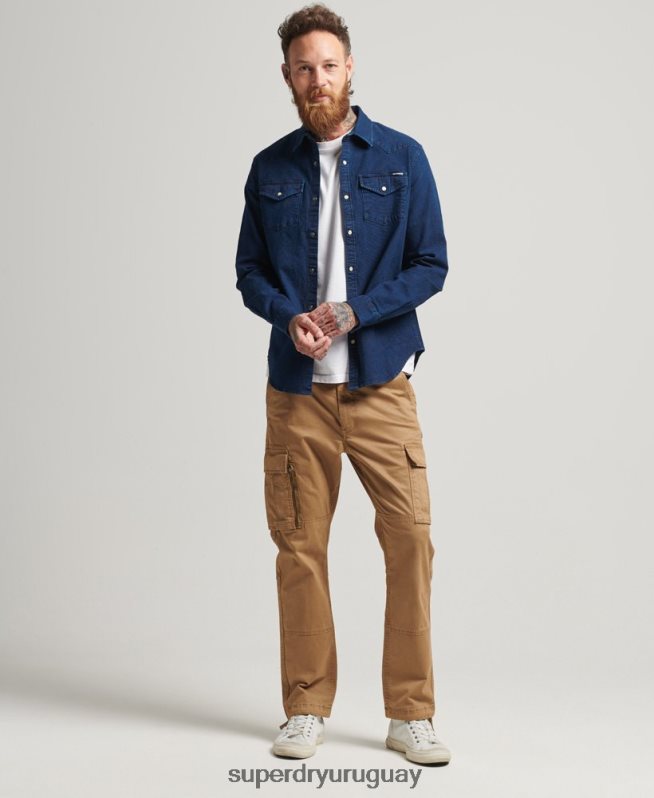 uy Superdry hombres camisas occidentales azul oscuro DT2N8Z156 ropa