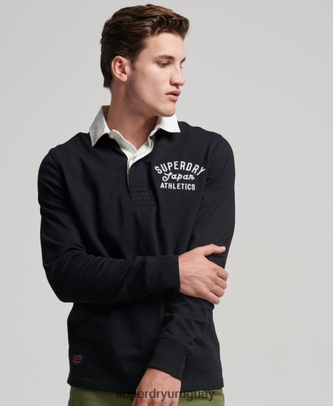 uy Superdry hombres playera de rugby con aplique vintage negro DT2N8Z1523 ropa