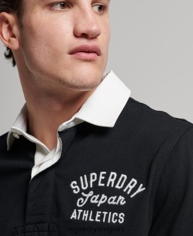 uy Superdry hombres playera de rugby con aplique vintage negro DT2N8Z1523 ropa