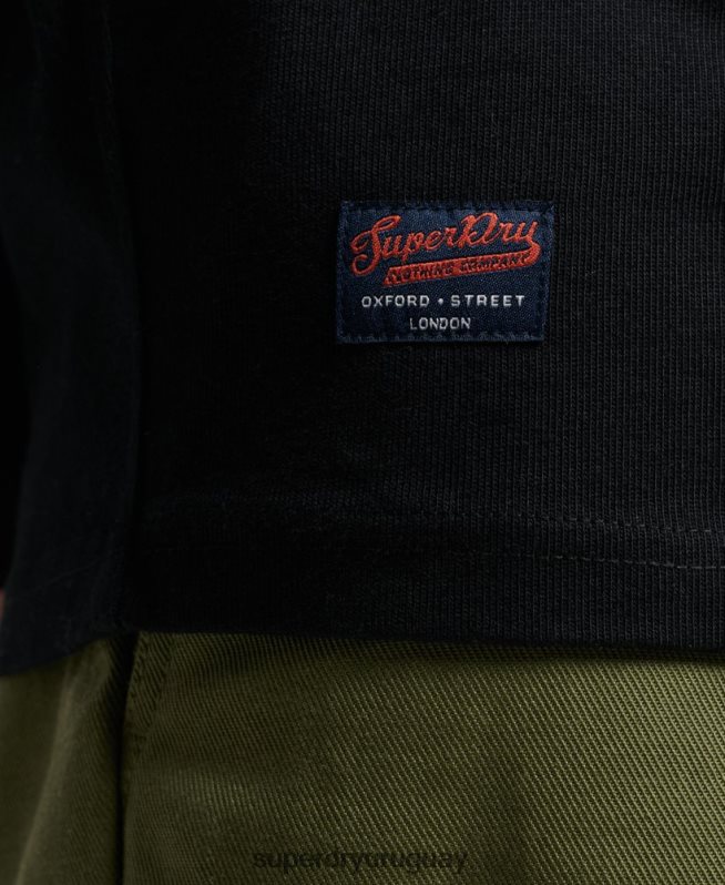 uy Superdry hombres playera de rugby con aplique vintage negro DT2N8Z1523 ropa
