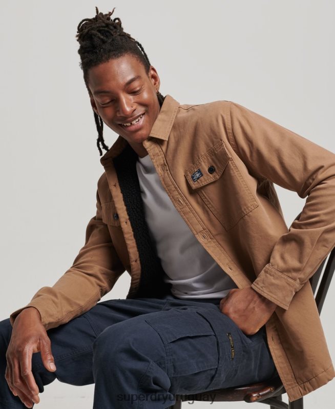 uy Superdry hombres sobrecamisa Miller con forro de borreguito marrón DT2N8Z166 ropa