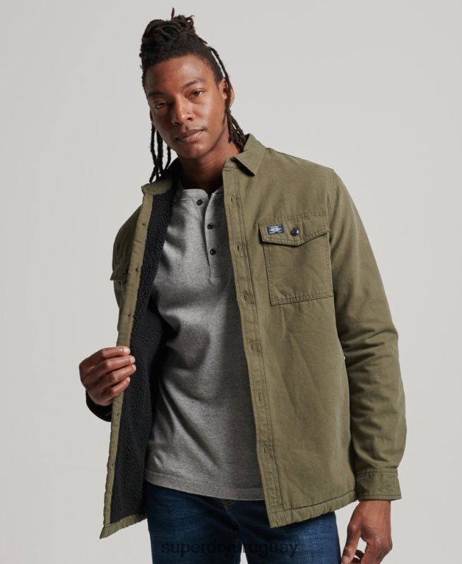 uy Superdry hombres sobrecamisa Miller con forro de borreguito verde DT2N8Z163 ropa