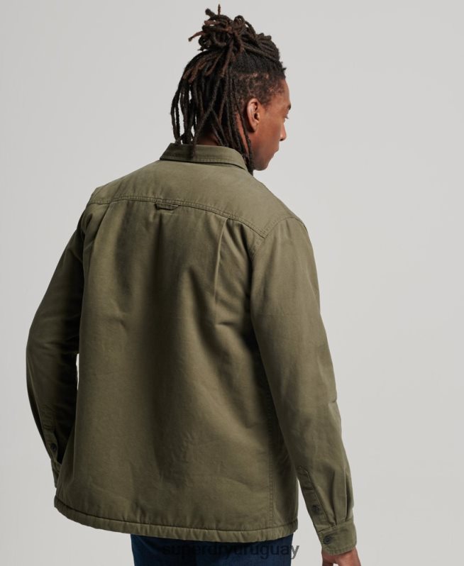 uy Superdry hombres sobrecamisa Miller con forro de borreguito verde DT2N8Z163 ropa