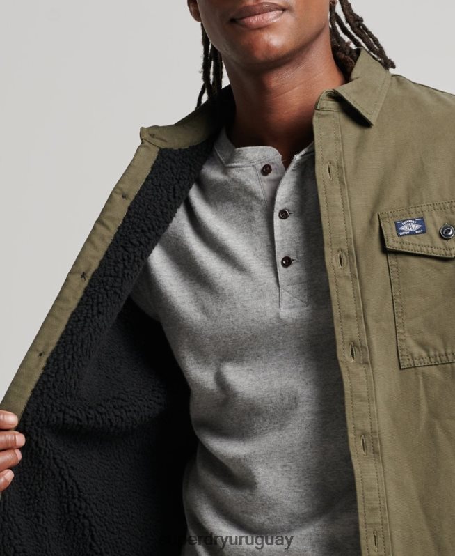 uy Superdry hombres sobrecamisa Miller con forro de borreguito verde DT2N8Z163 ropa