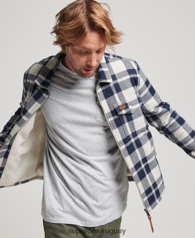 uy Superdry hombres sobrecamisa a cuadros de lana con forro de borrego y cremallera azul claro DT2N8Z236 ropa