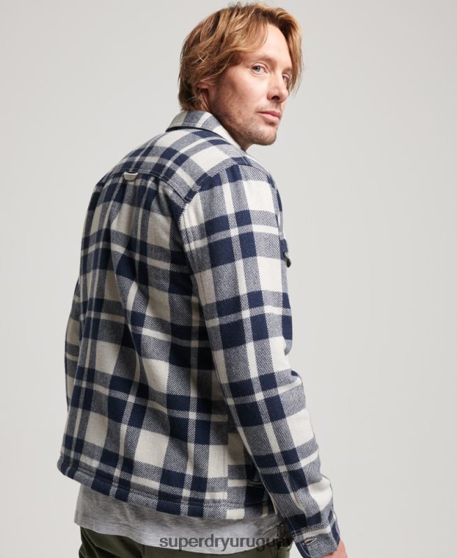 uy Superdry hombres sobrecamisa a cuadros de lana con forro de borrego y cremallera azul claro DT2N8Z236 ropa