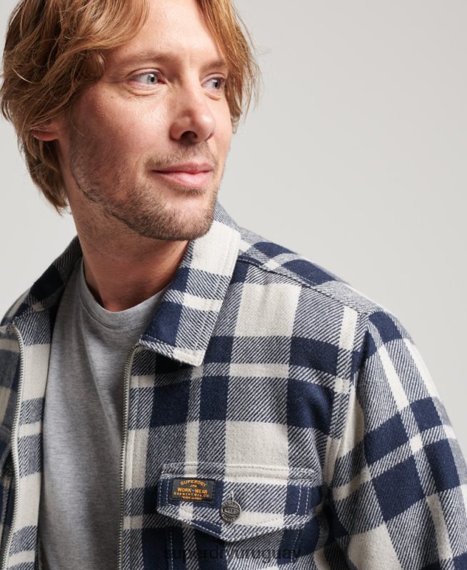 uy Superdry hombres sobrecamisa a cuadros de lana con forro de borrego y cremallera azul claro DT2N8Z236 ropa