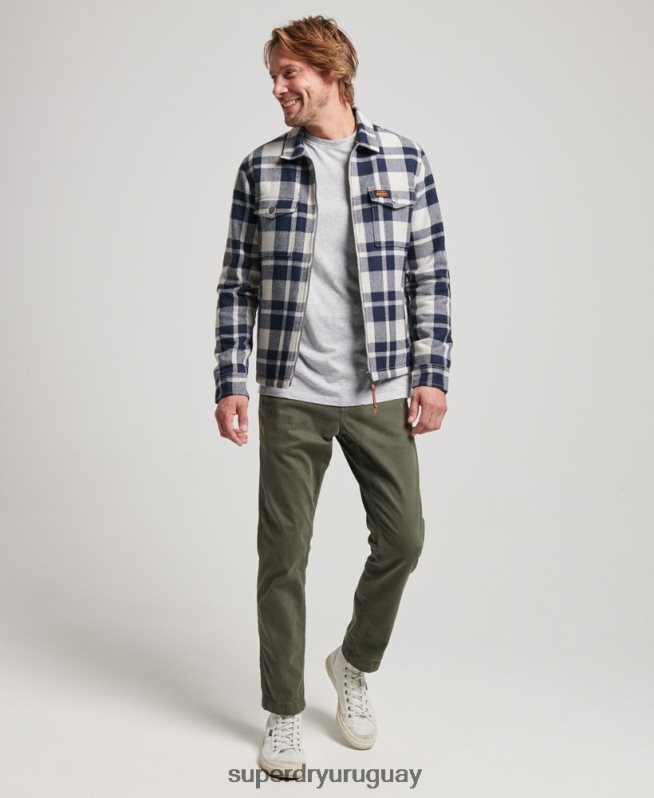 uy Superdry hombres sobrecamisa a cuadros de lana con forro de borrego y cremallera azul claro DT2N8Z236 ropa