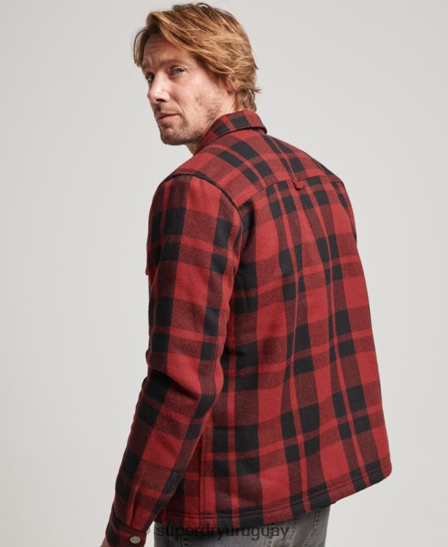uy Superdry hombres sobrecamisa a cuadros de lana con forro de borrego y cremallera rojo DT2N8Z153 ropa