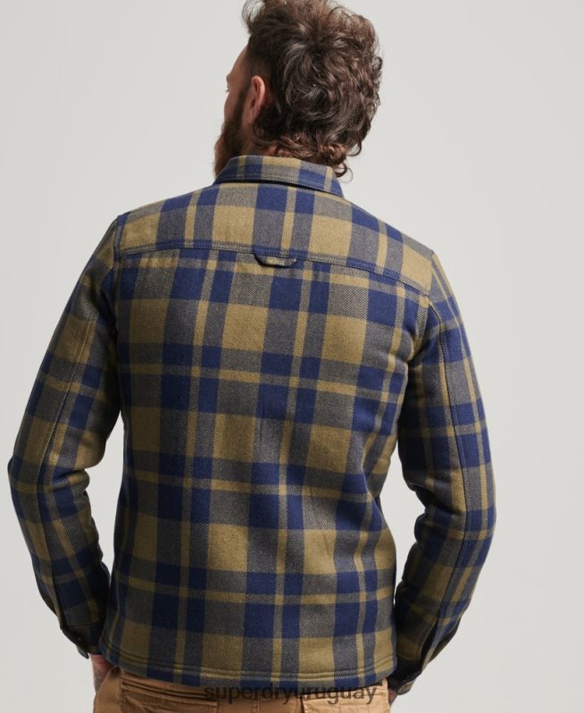 uy Superdry hombres sobrecamisa a cuadros de lana con forro de borrego y cremallera verde DT2N8Z186 ropa