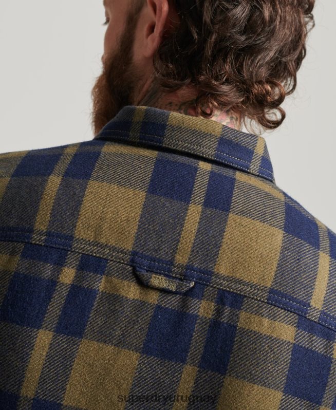 uy Superdry hombres sobrecamisa a cuadros de lana con forro de borrego y cremallera verde DT2N8Z186 ropa