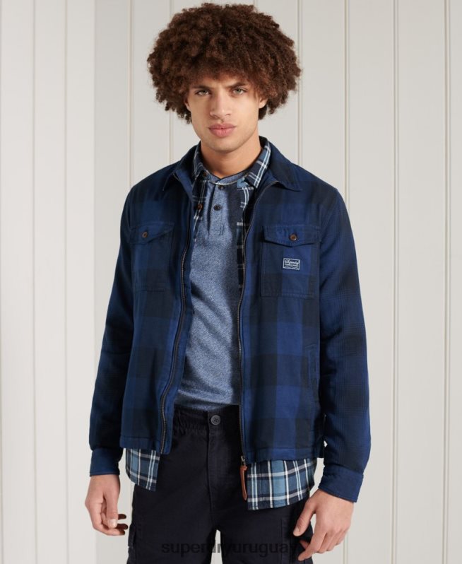 uy Superdry hombres sobrecamisa de franela azul DT2N8Z237 ropa