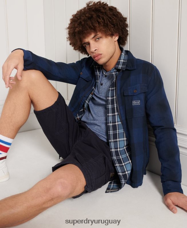 uy Superdry hombres sobrecamisa de franela azul DT2N8Z237 ropa