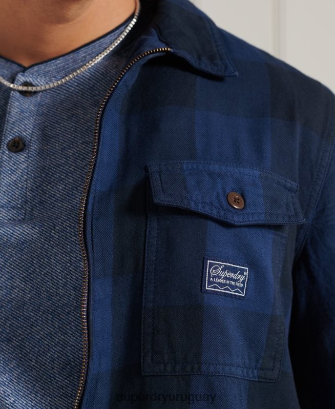uy Superdry hombres sobrecamisa de franela azul DT2N8Z237 ropa