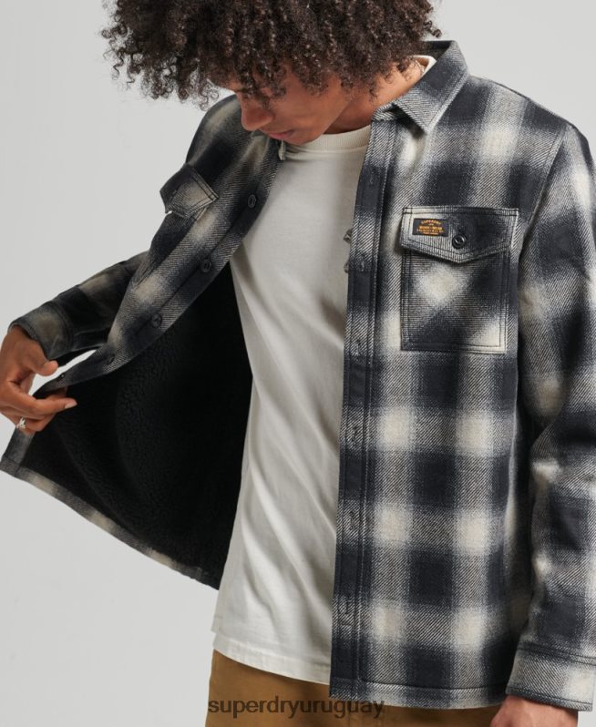 uy Superdry hombres sobrecamisa de lana miller con forro de sherpa negro DT2N8Z174 ropa