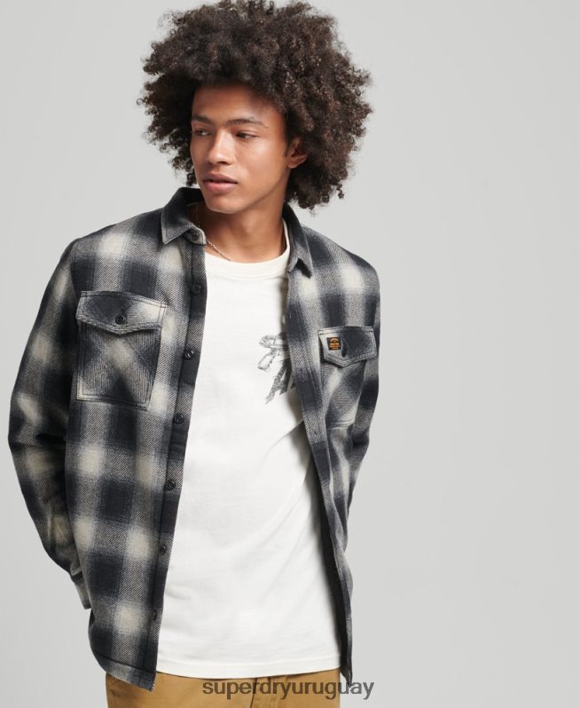 uy Superdry hombres sobrecamisa de lana miller con forro de sherpa negro DT2N8Z174 ropa