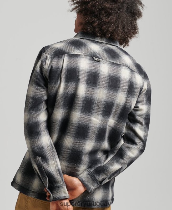 uy Superdry hombres sobrecamisa de lana miller con forro de sherpa negro DT2N8Z174 ropa