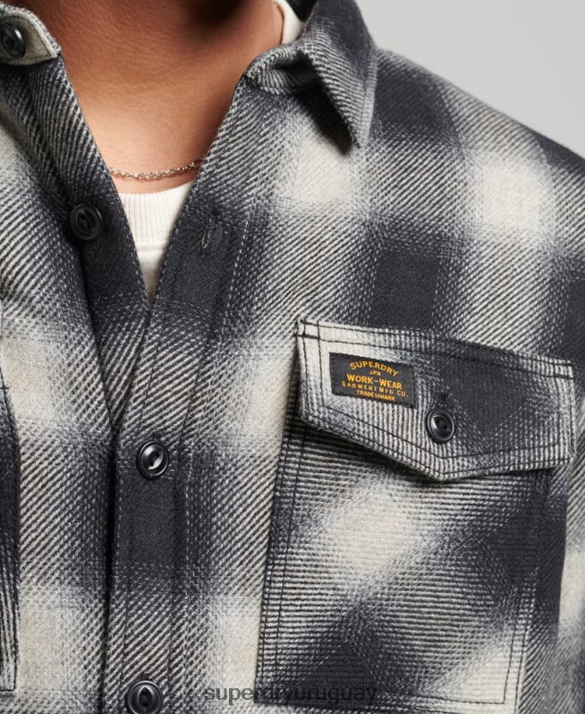 uy Superdry hombres sobrecamisa de lana miller con forro de sherpa negro DT2N8Z174 ropa