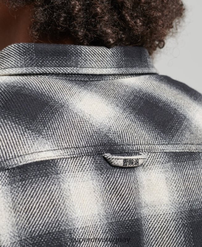 uy Superdry hombres sobrecamisa de lana miller con forro de sherpa negro DT2N8Z174 ropa