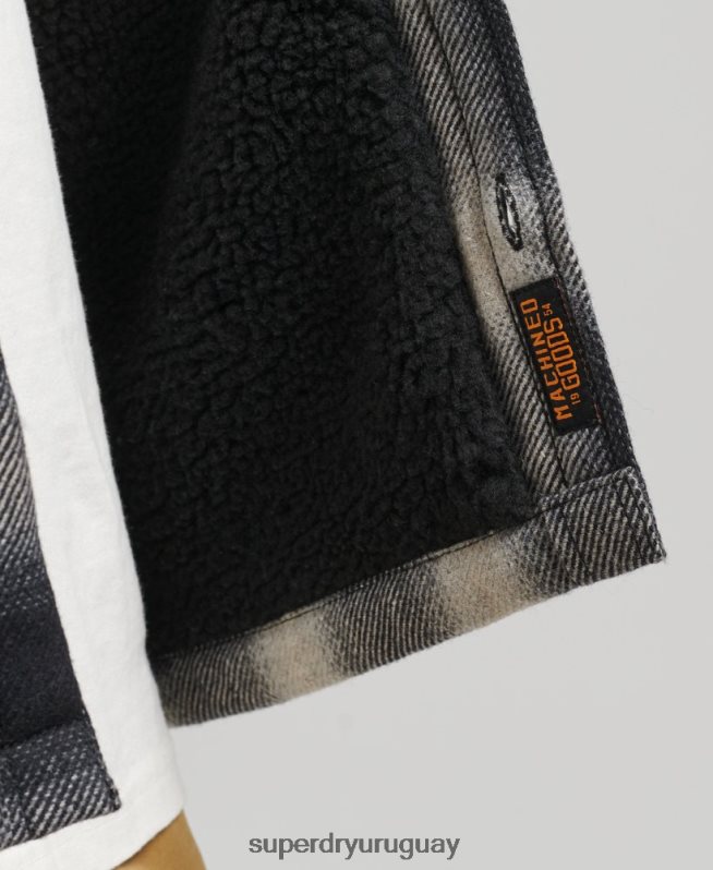 uy Superdry hombres sobrecamisa de lana miller con forro de sherpa negro DT2N8Z174 ropa