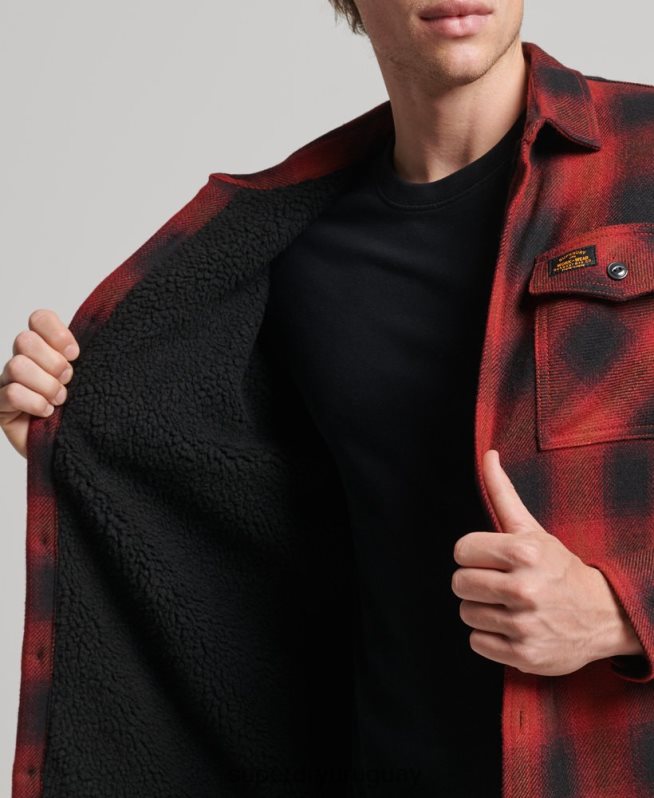 uy Superdry hombres sobrecamisa de lana miller con forro de sherpa rojo DT2N8Z155 ropa