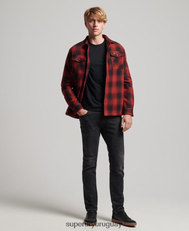 uy Superdry hombres sobrecamisa de lana miller con forro de sherpa rojo DT2N8Z155 ropa