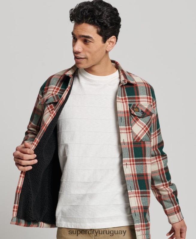 uy Superdry hombres sobrecamisa de lana miller con forro de sherpa verde DT2N8Z173 ropa