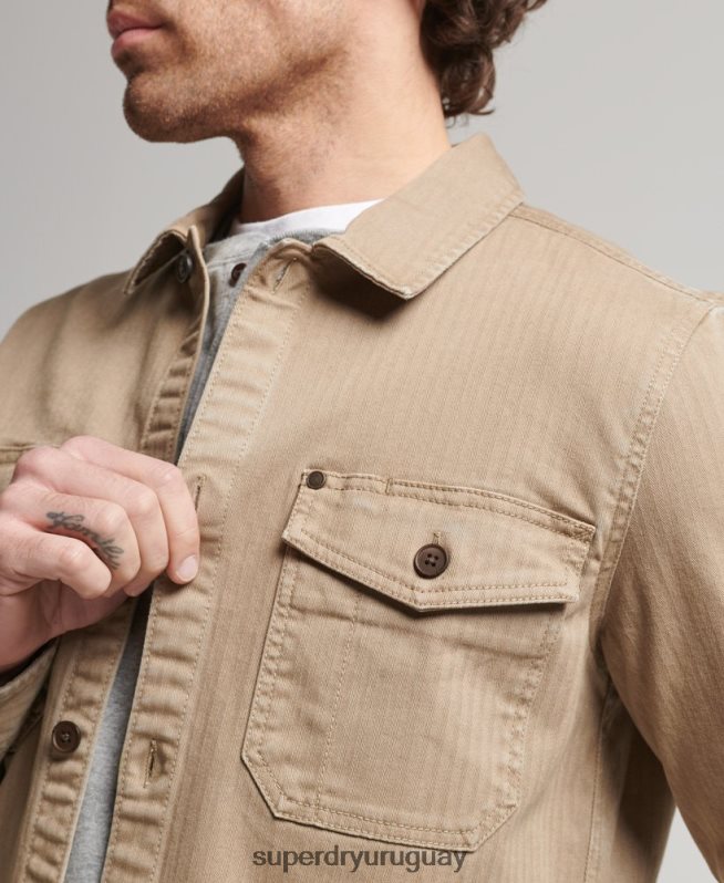 uy Superdry hombres tienda comercial - sobrecamisa de espiga broncearse DT2N8Z150 ropa