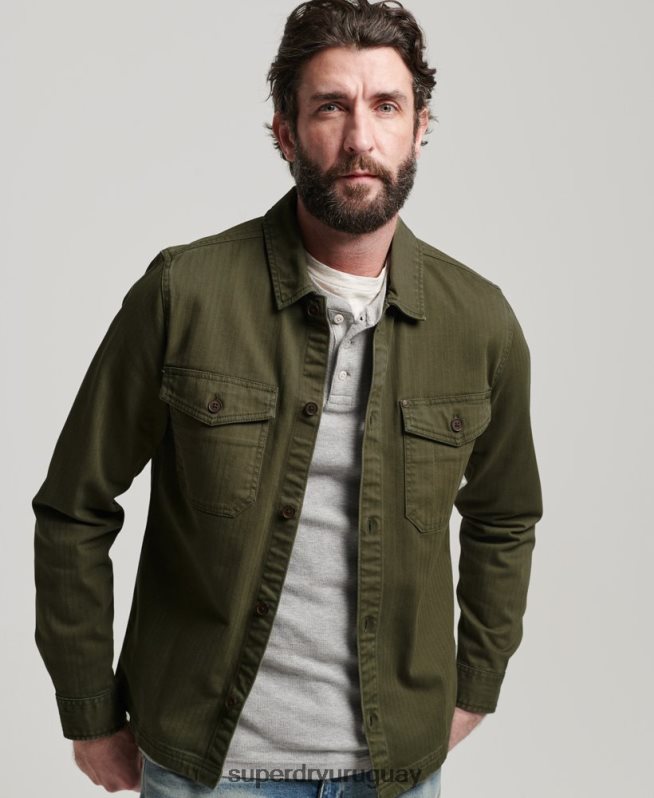 uy Superdry hombres tienda comercial - sobrecamisa de espiga verde DT2N8Z139 ropa