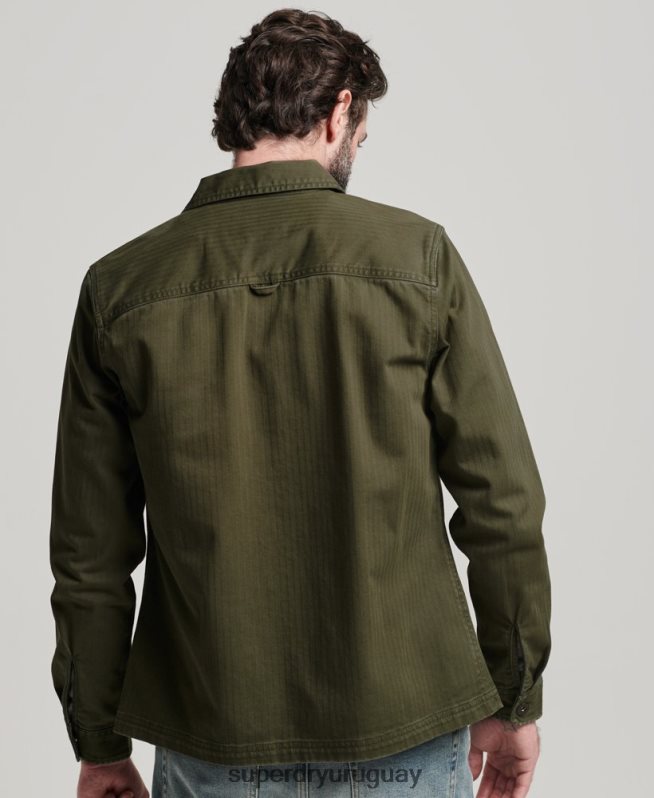 uy Superdry hombres tienda comercial - sobrecamisa de espiga verde DT2N8Z139 ropa