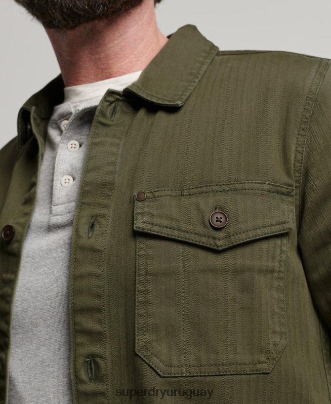 uy Superdry hombres tienda comercial - sobrecamisa de espiga verde DT2N8Z139 ropa