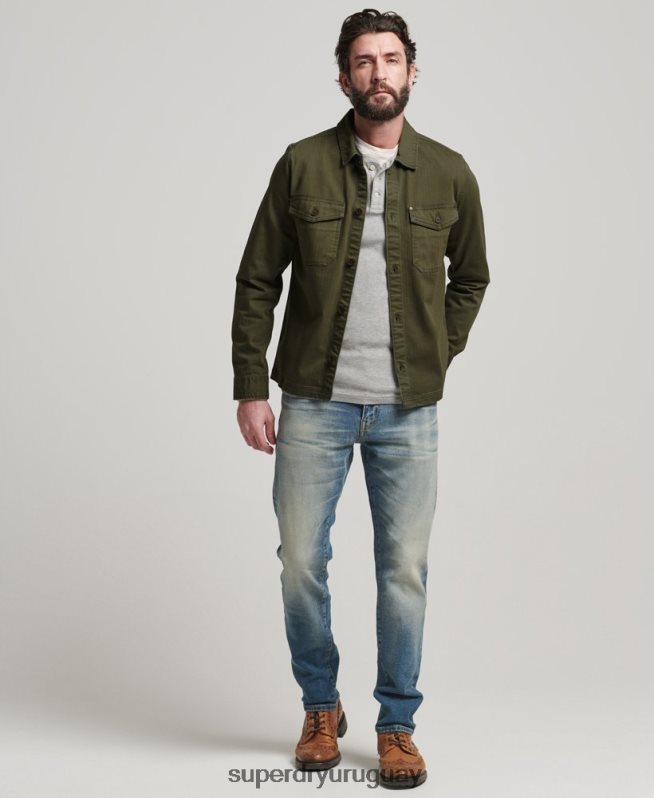 uy Superdry hombres tienda comercial - sobrecamisa de espiga verde DT2N8Z139 ropa