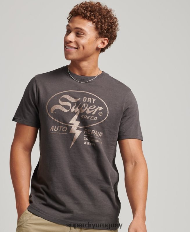 uy Superdry hombres apagón rock camiseta gráfica gris oscuro DT2N8Z4932 ropa