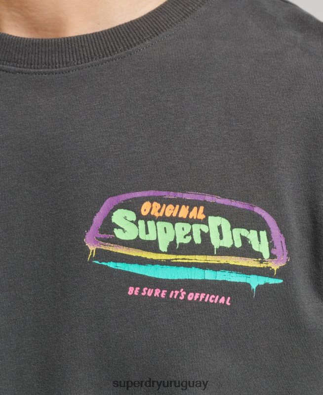 uy Superdry hombres camiseta cali vintage gris oscuro DT2N8Z4823 ropa