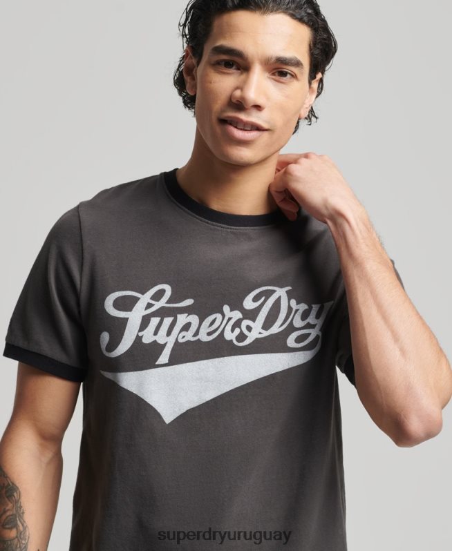 uy Superdry hombres camiseta campera vintage americana gris oscuro DT2N8Z4945 ropa