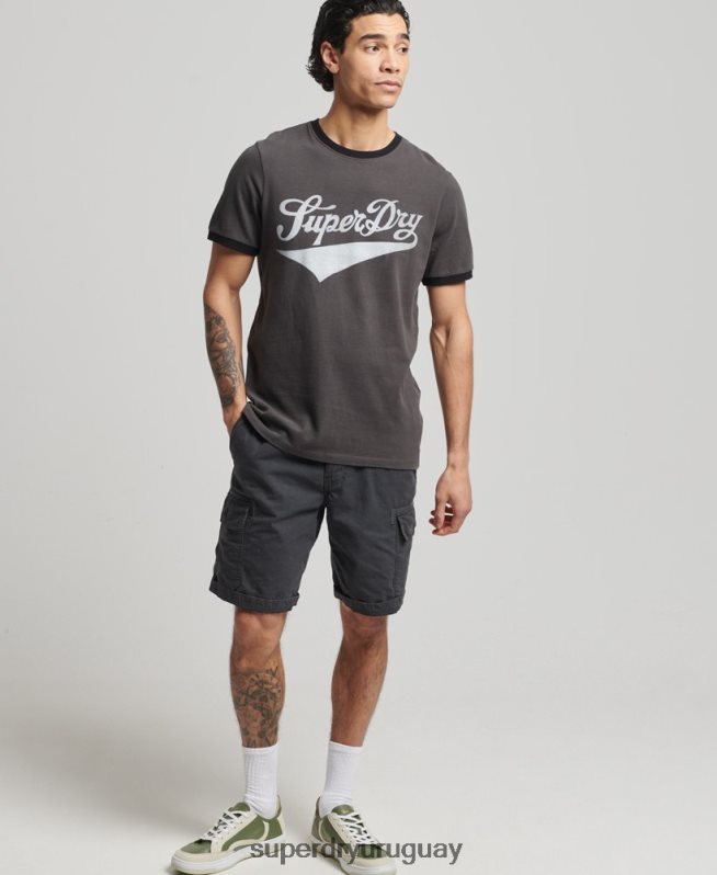 uy Superdry hombres camiseta campera vintage americana gris oscuro DT2N8Z4945 ropa