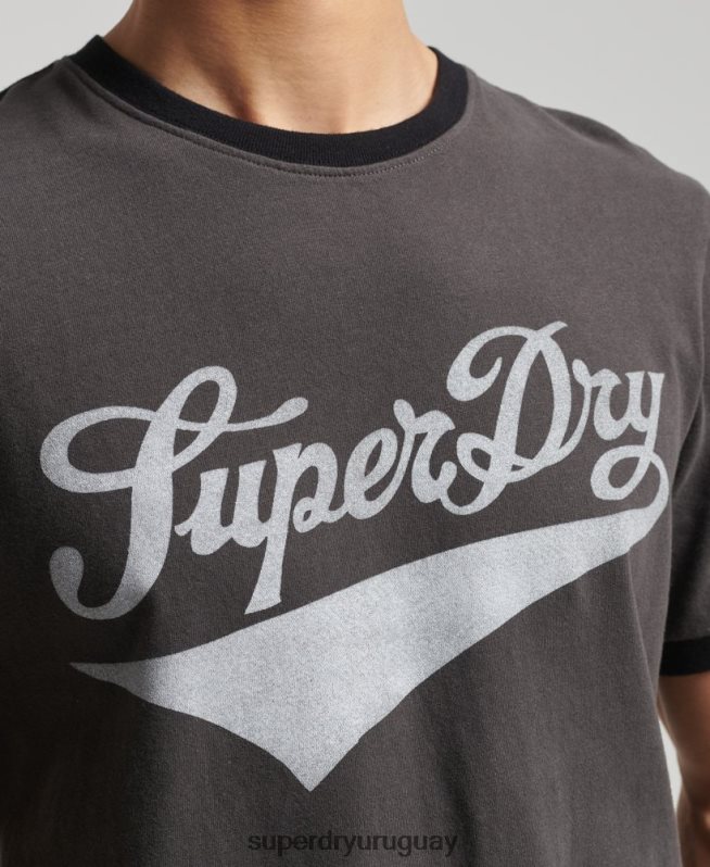 uy Superdry hombres camiseta campera vintage americana gris oscuro DT2N8Z4945 ropa