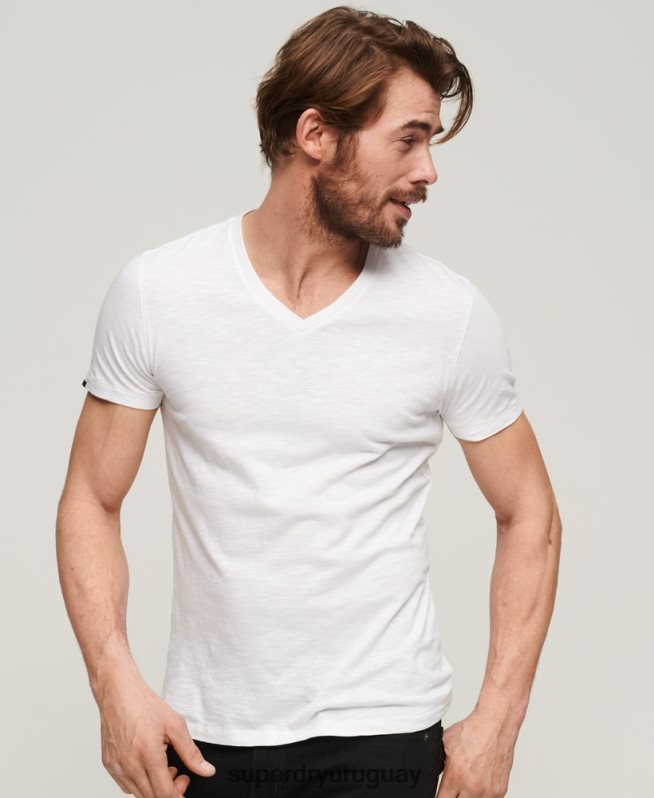 uy Superdry hombres camiseta con cuello en v blanco DT2N8Z70 ropa
