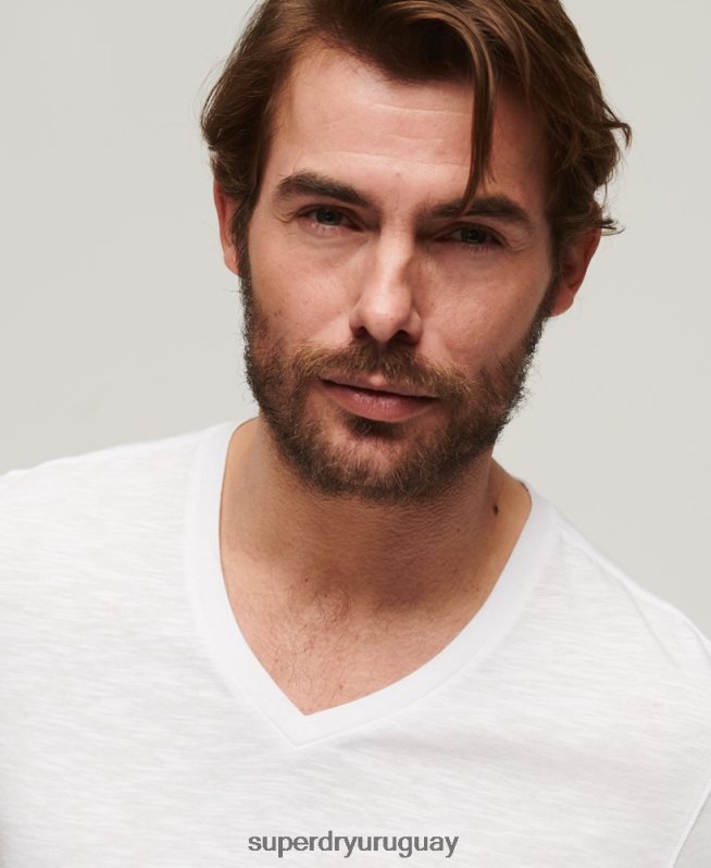uy Superdry hombres camiseta con cuello en v blanco DT2N8Z70 ropa